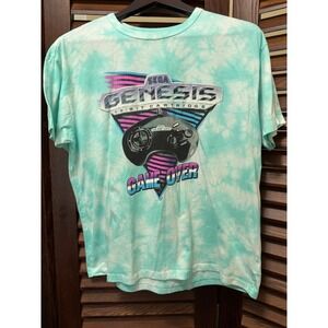 Sega Genesis 16-Bit Cartridge Game Over Teal Tie Dye Graphic T-Shirt Mens M